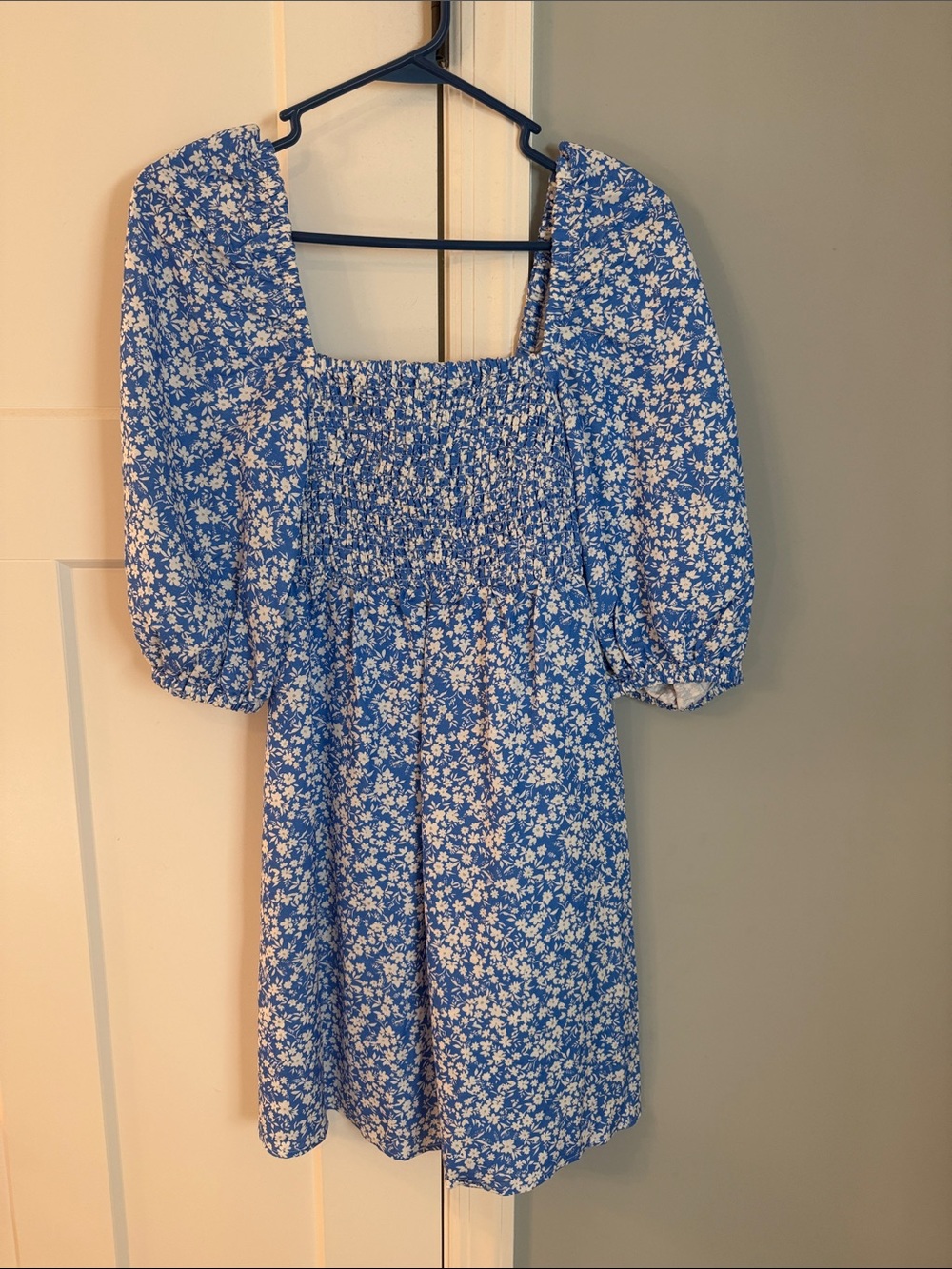 Tuckernuck Blue Floral Smocked Puff-Sleeve Mini Dress